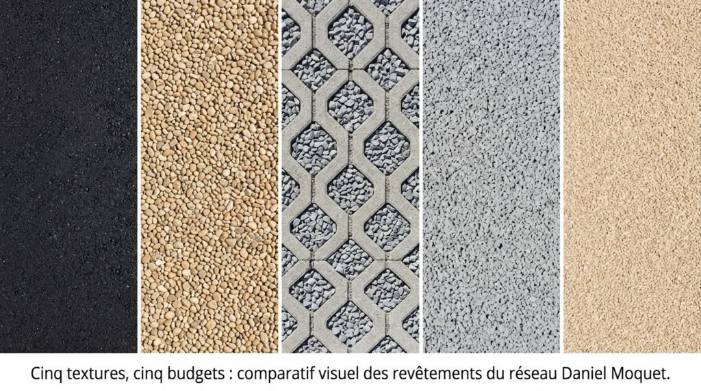 Comparatif visuel des revêtements Daniel Moquet enrobé Gravistar Alvéostar