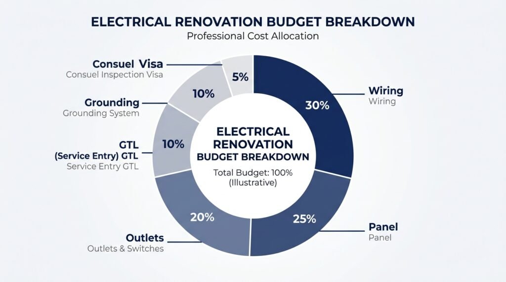 Graphique de répartition du budget de rénovation électrique pour une maison de 100 m²