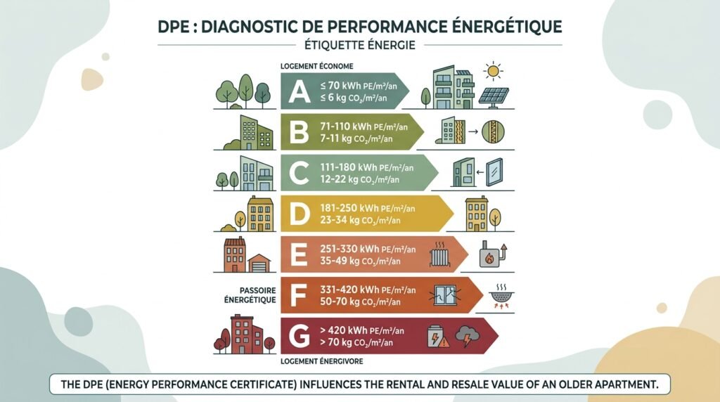 Échelle DPE de A à G pour un appartement ancien