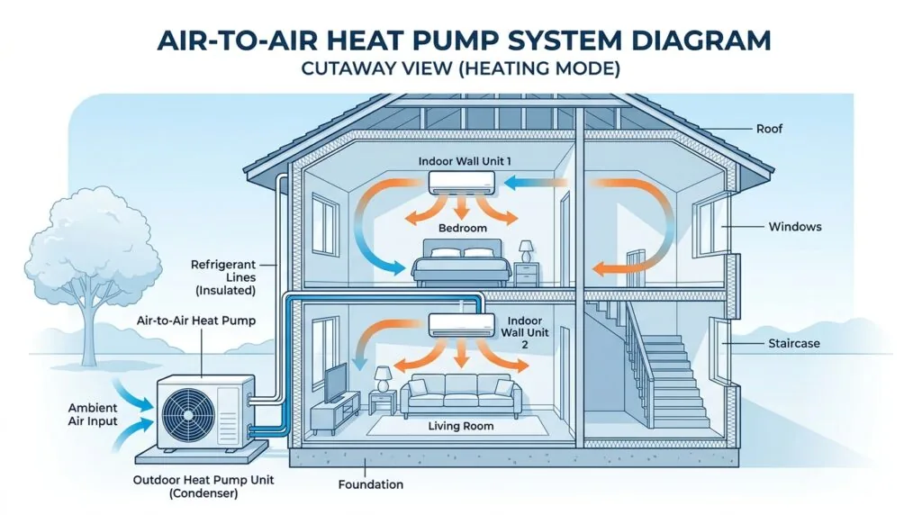 schéma installation pompe à chaleur air-air monosplit et multisplit
