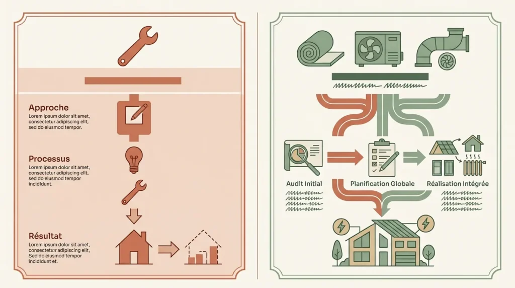 Infographie comparant le parcours par geste et le parcours rénovation d'ampleur de MaPrimeRénov'