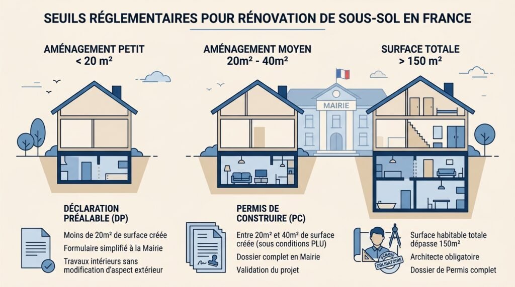  Infographie des démarches administratives pour aménager une cave selon la surface