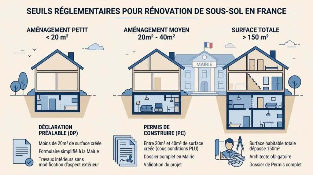  Infographie des démarches administratives pour aménager une cave selon la surface