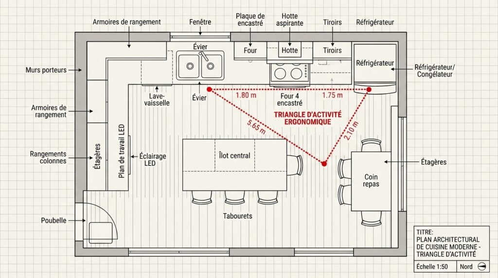 Schéma triangle d'activité cuisine ergonomie