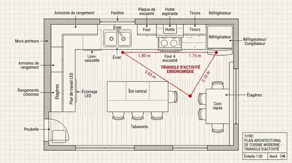 Schéma triangle d'activité cuisine ergonomie