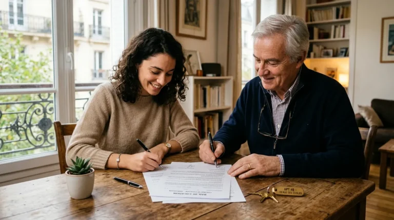 Propriétaire et locataire signant un contrat de bail de location