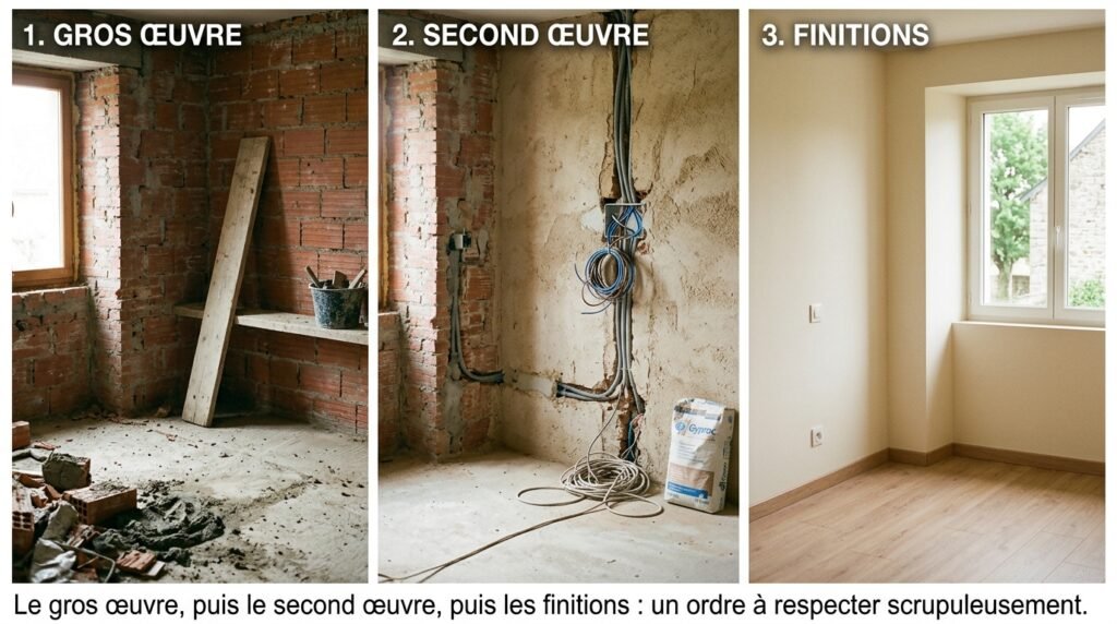 Étapes ordonnées d'un chantier de rénovation complète de maison