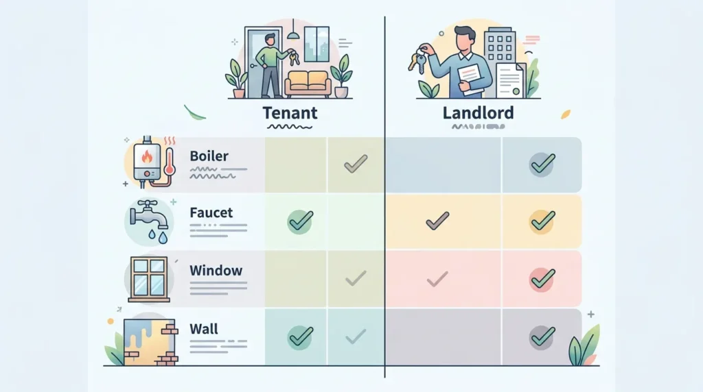 Tableau comparatif des réparations à la charge du locataire et du propriétaire