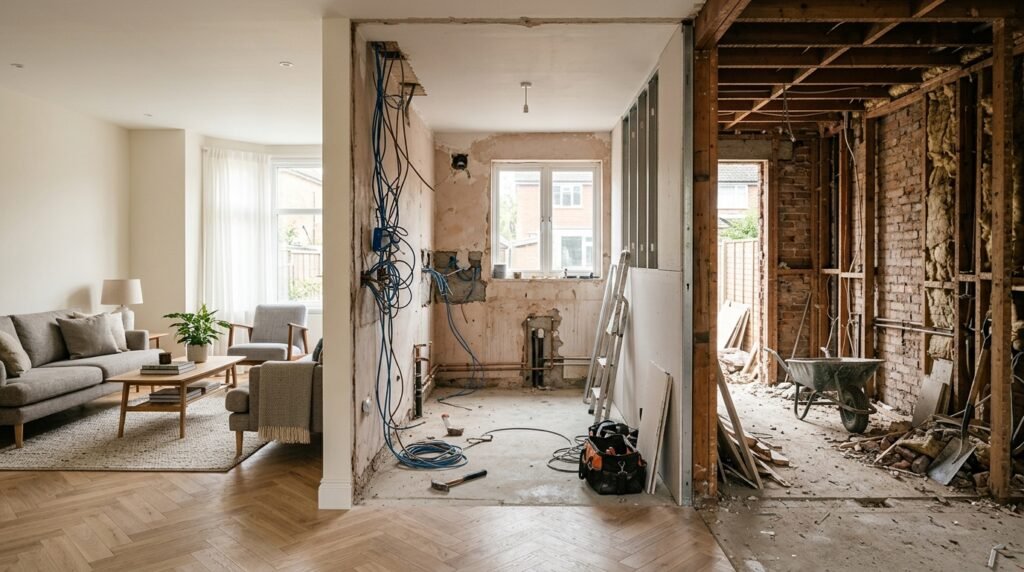 Comparaison visuelle des trois niveaux de rénovation d'une maison