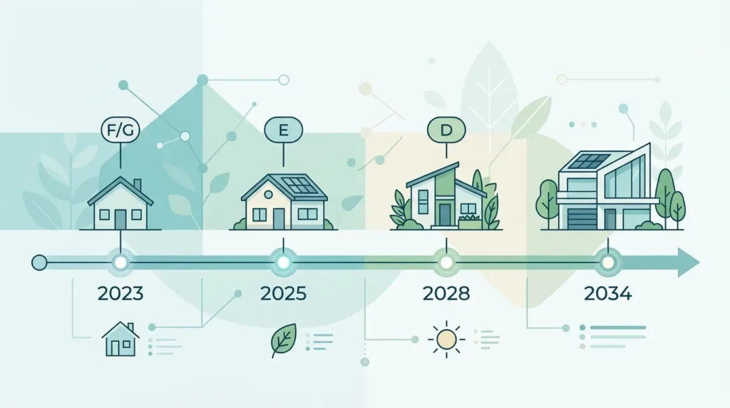 Calendrier 2023-2034 de l'audit énergétique obligatoire par classe DPE en France