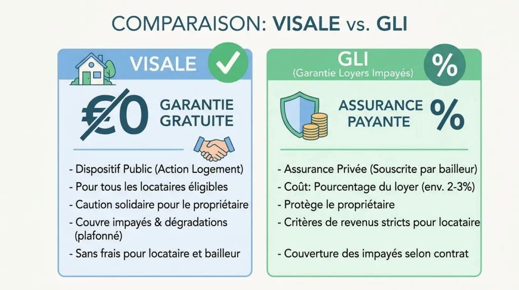  Comparatif visuel entre la garantie Visale et l'assurance loyers impayés GLI