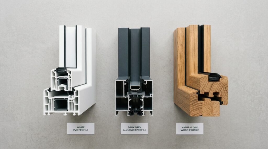 Comparatif visuel des matériaux de fenêtre double vitrage PVC aluminium bois