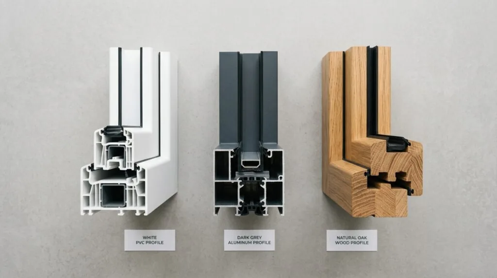 Comparatif visuel des matériaux de fenêtre double vitrage PVC aluminium bois