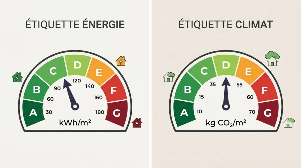 Comparaison entre étiquette énergie et étiquette climat sur le DPE