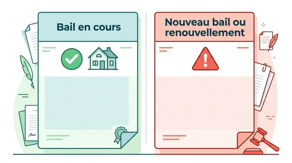 Schéma comparant un bail en cours et un nouveau bail face à l'interdiction de location DPE F