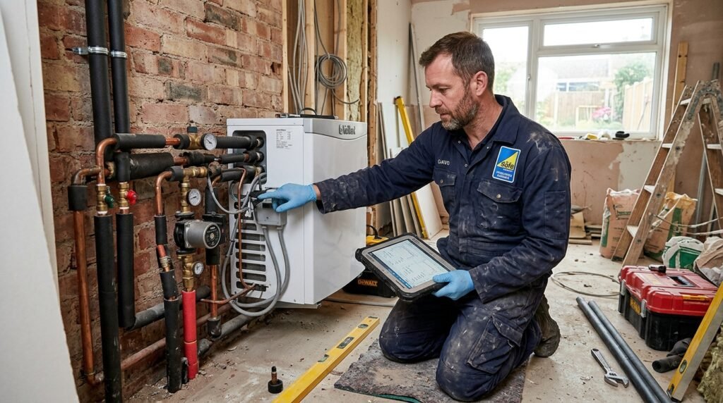 Artisan RGE QualiPAC installant une pompe à chaleur chez un particulier