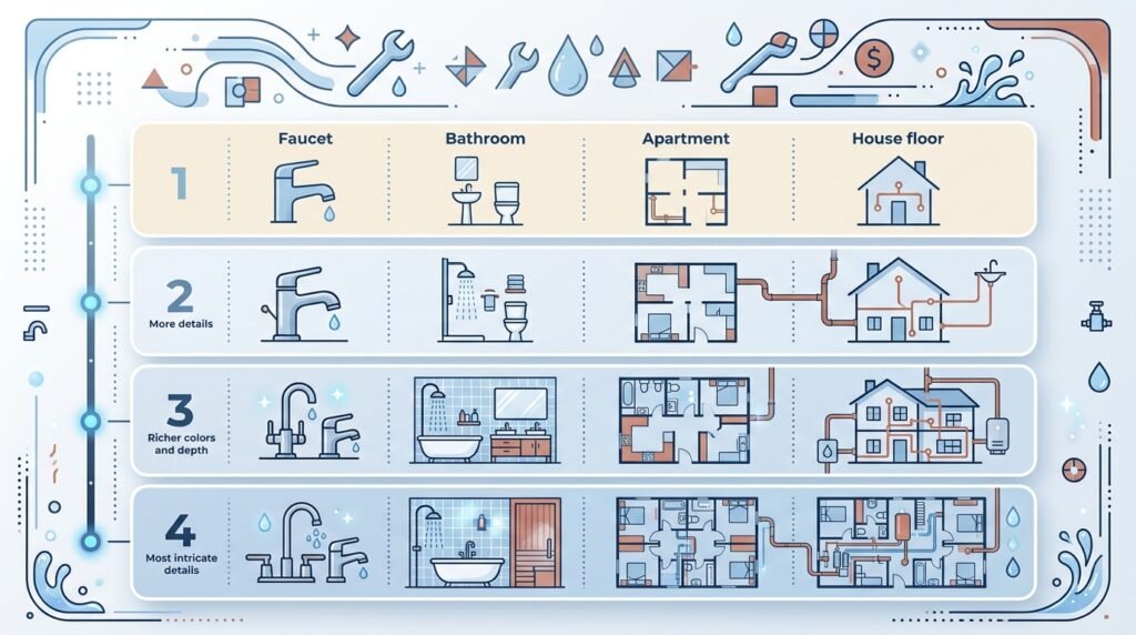 Infographie comparant le budget d'une rénovation de plomberie selon la surface du logement