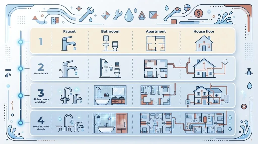 Infographie comparant le budget d'une rénovation de plomberie selon la surface du logement