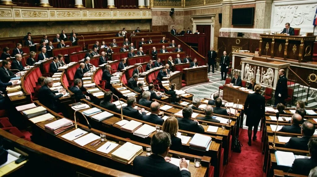 Hémicycle du Parlement français lors de l'examen d'un projet de loi sur le logement