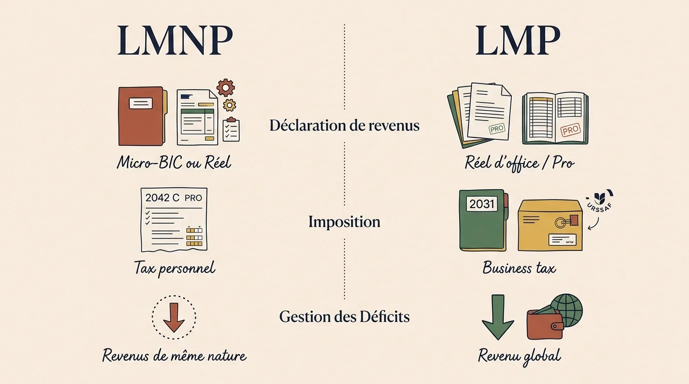 Comparaison des règles de déclaration LMNP et LMP sur le formulaire 2042-C-PRO