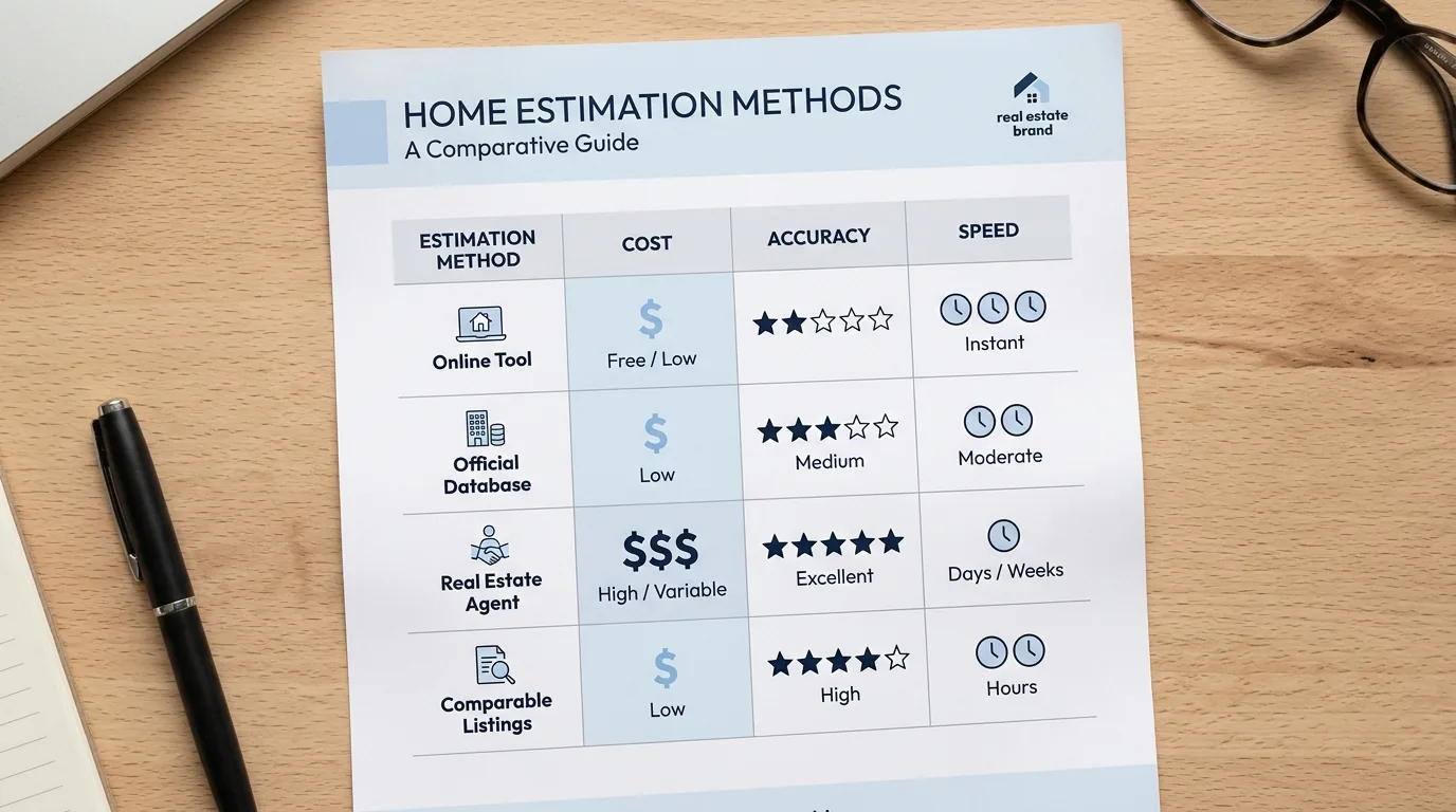Tableau comparatif des méthodes d'estimation immobilière gratuite en France