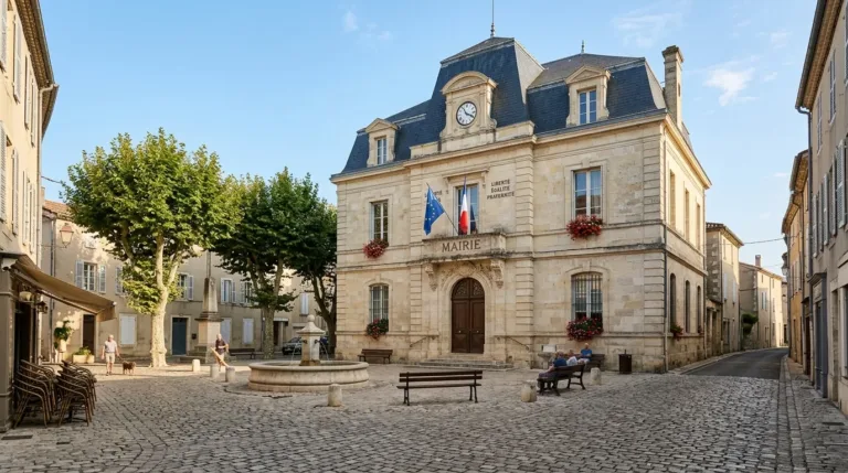 Mairie française et maison à vendre illustrant le droit de préemption urbain immobilier