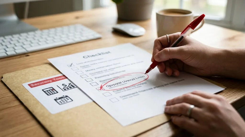 Liste de vérification annotée au stylo rouge pour éviter les erreurs sur le formulaire 2044