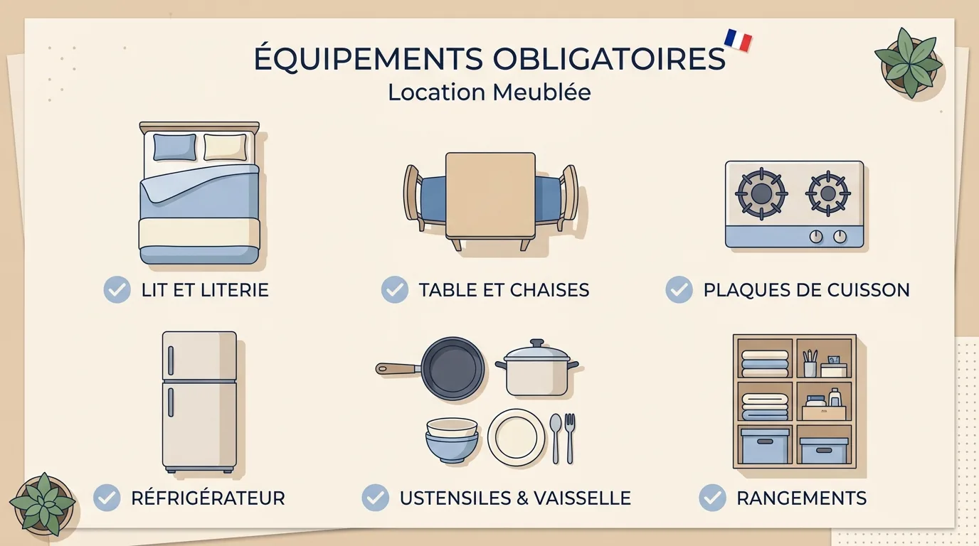 Liste illustrée du mobilier obligatoire pour une location meublée LMNP