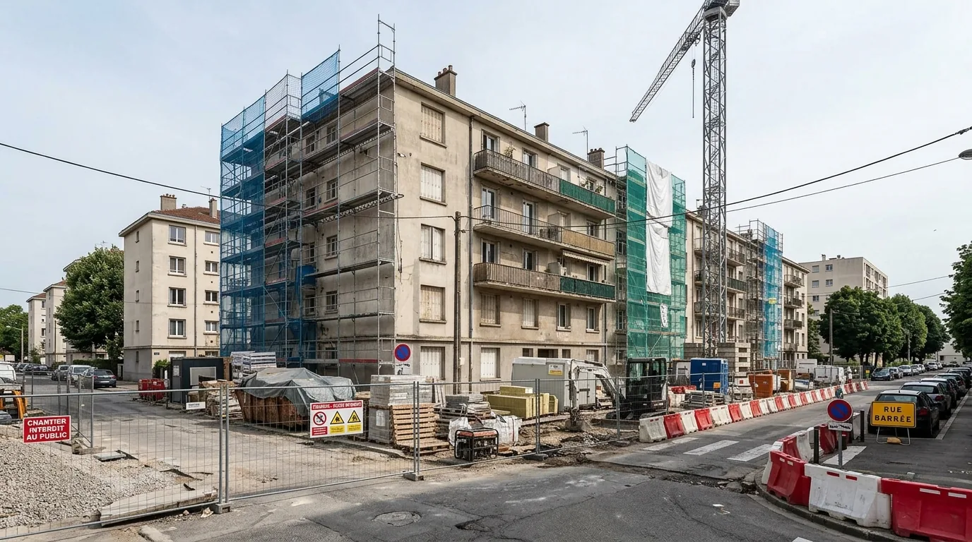 Chantier de rénovation urbaine dans un quartier résidentiel de Toulouse