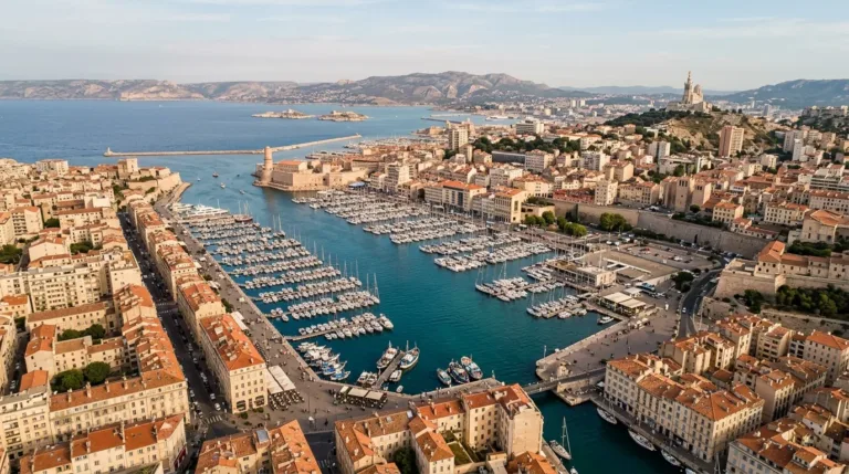 Vue aérienne de Marseille montrant le Vieux-Port et les quartiers environnants en 2026