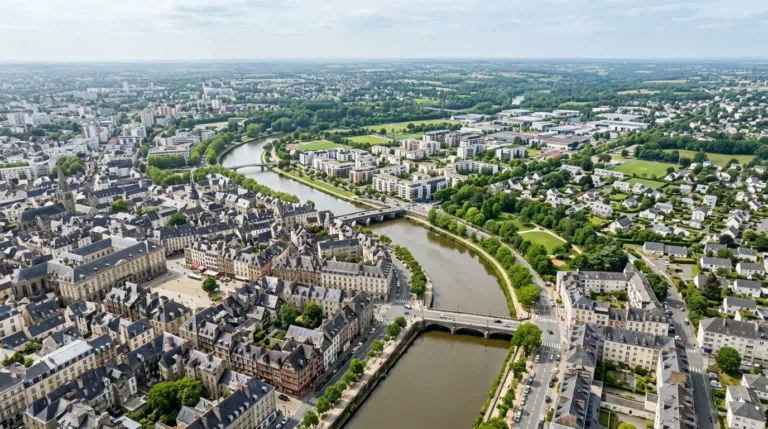 Vue aérienne de Rennes montrant les différents quartiers résidentiels en 2026