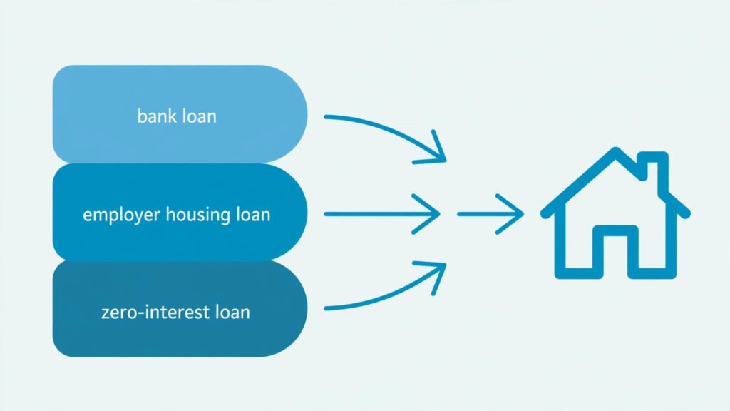 Schéma d'un plan de financement combinant PTZ, prêt Action Logement et prêt bancaire